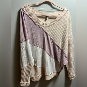 Oversize Free People Diagonal Colorblock Waffle Pullover in Blush, Cream & White